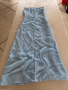 Mix & Match Light Blue Crinkle-Texture Sleeveless Maxi Dress